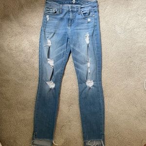 7 for all man kind the ankle skinny blue wash distressed jean